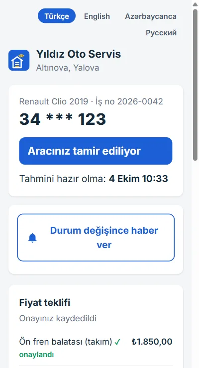 Müşterinin telefonunda takip linki